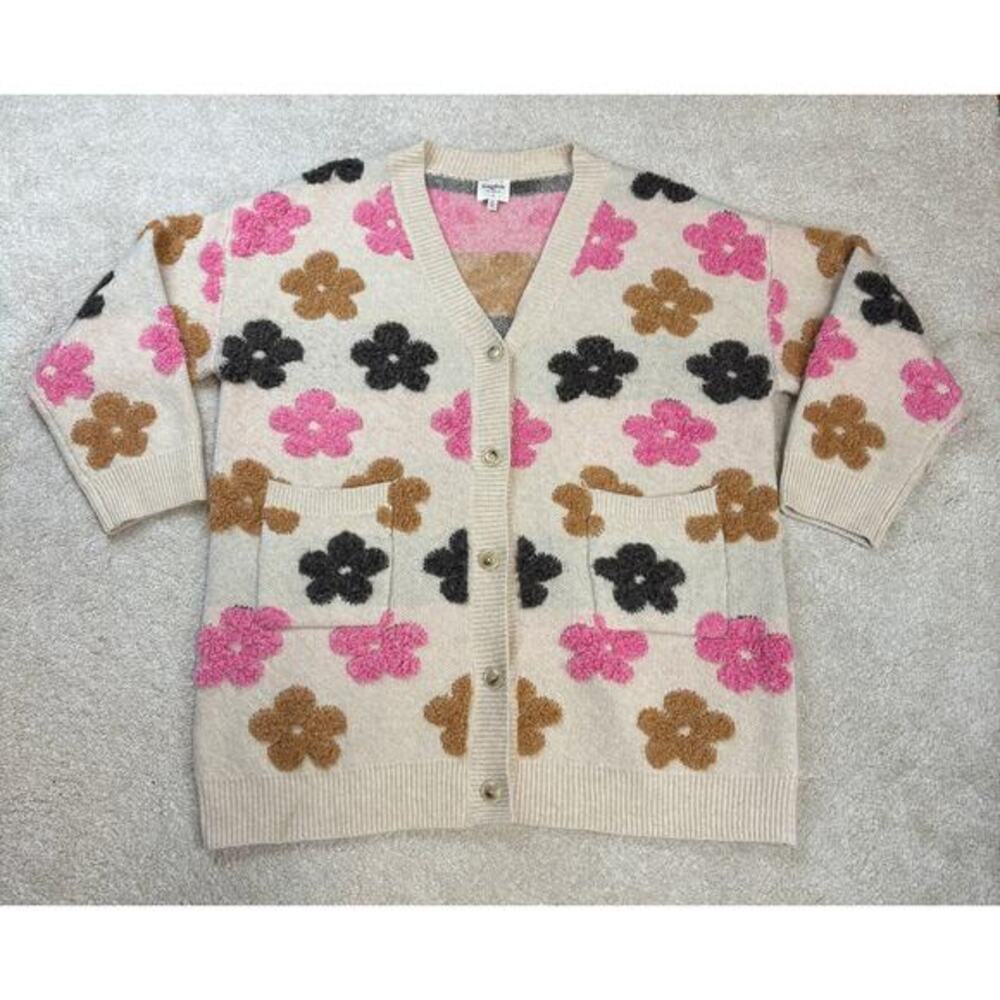 Hayden Los Angeles Fuzzy Textured Floral Relaxed Sweater Cardigan Size 1XL - Picture 1 of 5